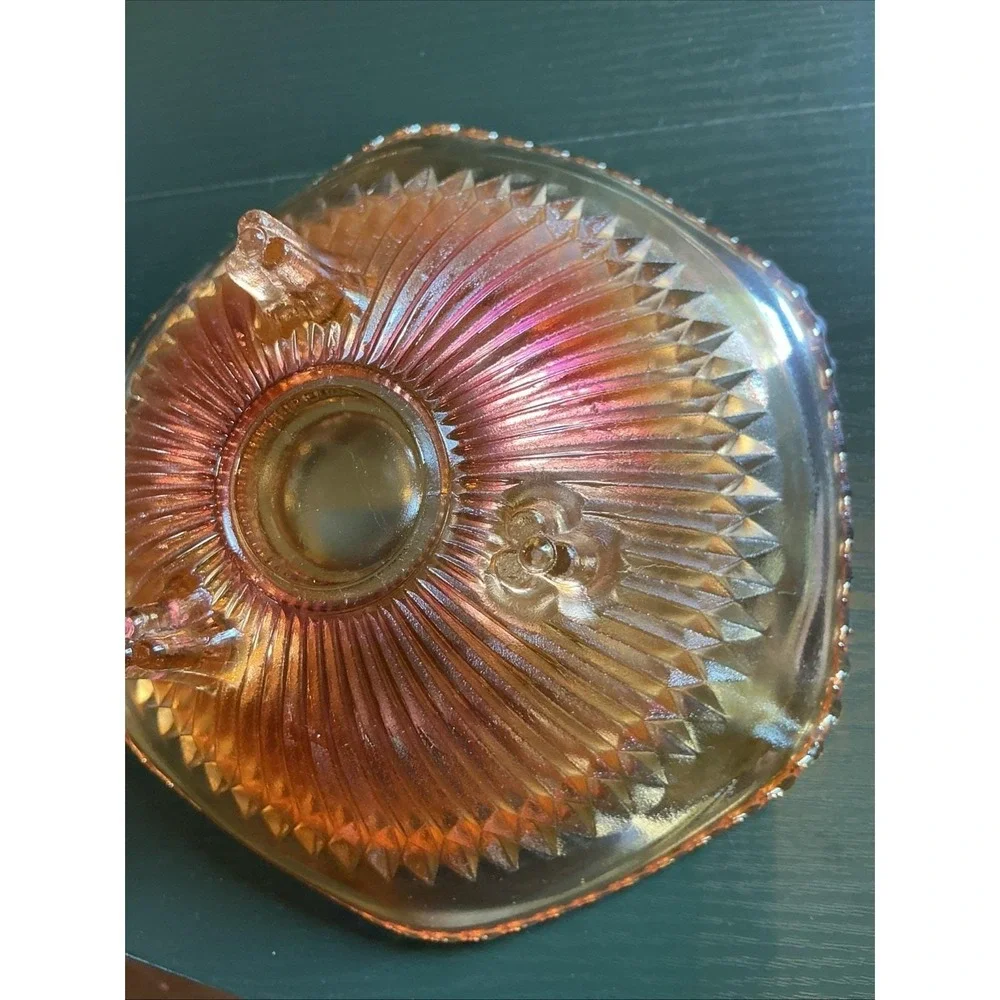Vintage Jeanette Carnival Glass Anniversary Marigold‎ Three - Footed Bowl